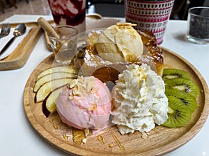 Honey toast, sweet dessert in cafe