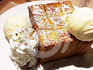Honey toast with vanilla ice-cream