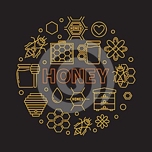 Honey vector round outline illustration on dark background