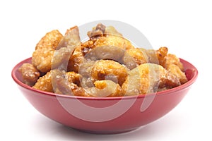 Honey Walnut Shrimp on a White Background