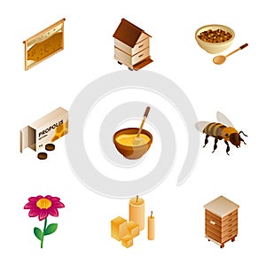 Honey wax icon set, isometric style