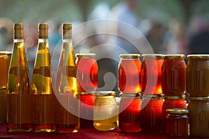 Honey and wine on a market stall