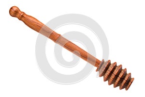 Honey wooden dipper isolated on white background with clipping path