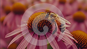 Bee on Pink Coneflower