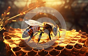 Honeybee on Golden Honeycomb