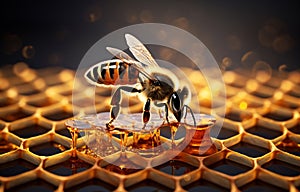 Honeybee on Honeycomb at Twilight