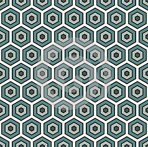 Honeycomb abstract background. Blue colors repeated hexagon tiles mosaic wallpaper. Seamless classic surface pattern.