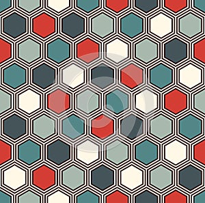 Honeycomb abstract background. Vivid colors hexagon tiles mosaic wallpaper. Seamless pattern with classic ornament