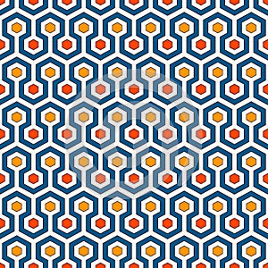 Honeycomb background. Bright colors repeated hexagon tiles wallpaper. Seamless pattern with classic geometric ornament.