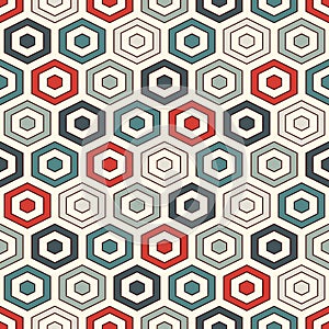 Honeycomb background. Retro colors repeated hexagon tiles wallpaper. Seamless pattern with classic geometric ornament