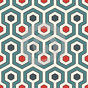 Honeycomb background. Retro colors repeated hexagon tiles wallpaper. Seamless pattern with classic geometric ornament.