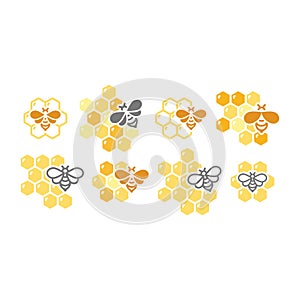 Honeycomb and bee colorful vector icon set