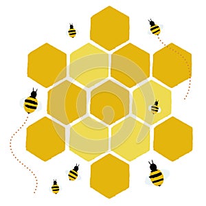 Honeycomb and bees photo