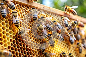 Honeycomb with Bees at Work