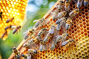Honeycomb with Bees at Work