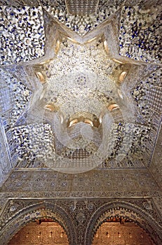 Honeycomb ceiling detail at the Hall of the Abencerrages, Nasrid Palace, Alhambra