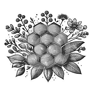 Honeycomb engraving sketch raster illustration