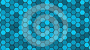 Honeycomb Grid tile random background or Hexagonal cell texture. in color Bright Sky Blue with dark or black gradient. Tecnology c