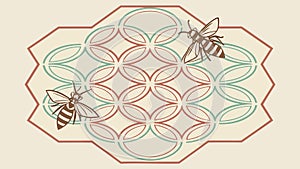 Honeycomb Hexagon Abstract Pattern with Bees, vector design Generative AI