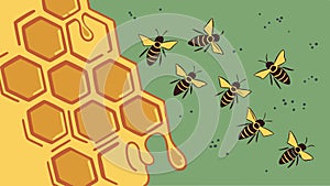 Honeycomb Hexagon Pattern with Bees, vector design Generative AI