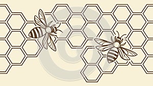 Honeycomb Hexagon Pattern with Busy Bees, vector design Generative AI