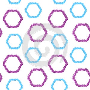 Honeycomb hexagons abstract doodle seamless pattern. Line drawing hexagons seamless vector texture