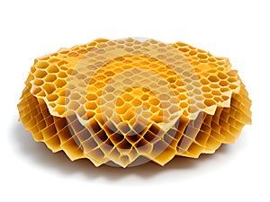 Honeycomb with honey in closeup on white background, Ai Generated