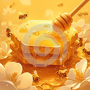 Honeycomb Icon Dripping with Honey for Food Industry Imagery