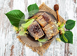 Honeycomb and linden flowers