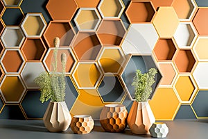 honeycomb mosaic wallpaper in color, mastic and jaude mostard. Generative AI