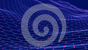 Honeycomb network concept. Data transfer. Digital technological background. 3D rendering