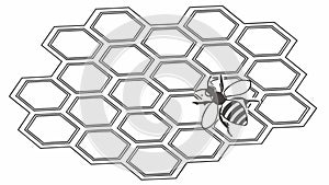 Honeycomb Pattern with Bee Line Art Icon, vector design Generative AI