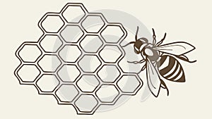 Honeycomb pattern with bee scientific structure apiary bee colony hexagon array, vector design Generative AI