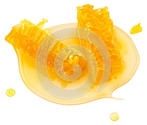 Honeycomb piece. Honey slice isolated on white background with clipping path