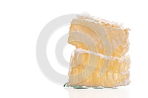 Honeycomb piece. Honey slice isolated on white background