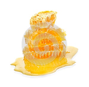 Honeycomb piece. Honey slice isolated on white background. Package design element