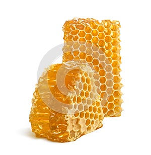 Honeycomb pieces. Honey slices isolated on white background