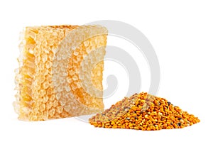 Honeycomb and pollen on isolated background