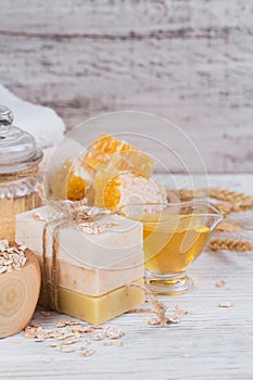 Honeycomb, sea salt, oats and handmade soap with honey