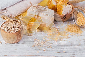 Honeycomb, sea salt, oats and handmade soap with honey