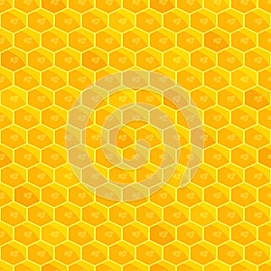 Honeycomb seamless pattern. Bright Golden sun background.