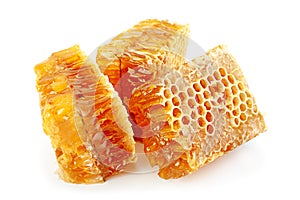 Honeycomb slice closeup on white