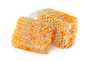 Honeycomb slice closeup on white