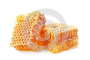 Honeycomb slice closeup on white