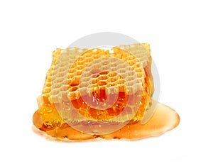 Honeycomb  isolated on white background. Organic yellow honey closeup