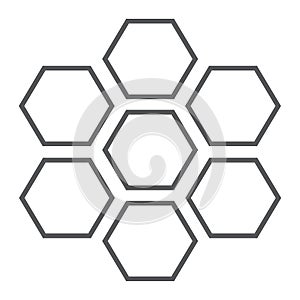 Honeycomb thin line icon, bee and honey, hexagon sign, vector graphics, a linear pattern on a white background.