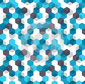 Honeycomb vector background. Seamless pattern of blue, white and black color for medical presentation. Modern geometric