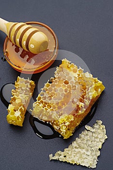 Honeycombs on a black background