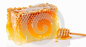 Honeycombs with honey on a white background close-up. Generative AI