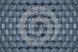 Honeycombs Qub. Background abstract minimalistic black / white texture with many rows of volumetric figures of hexagons lying in